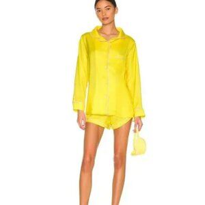 Revolve Plush Apparel Silky Pajama Shorts Set with Eye Mask in Yellow - NWT